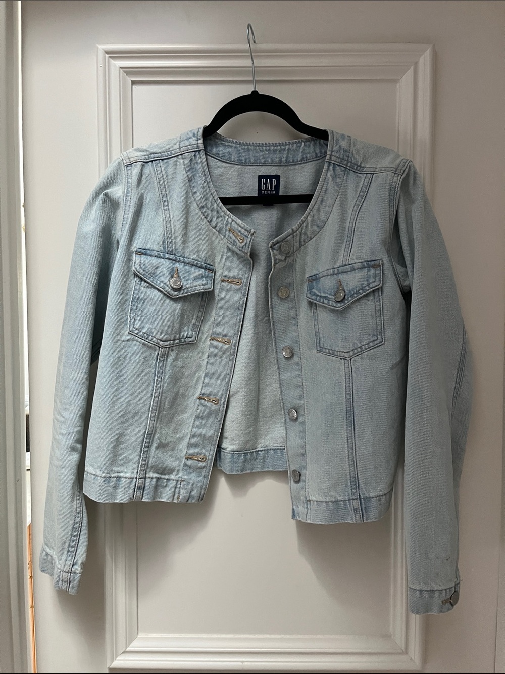 GAP Factory Light Wash Collarless Denim Jacket